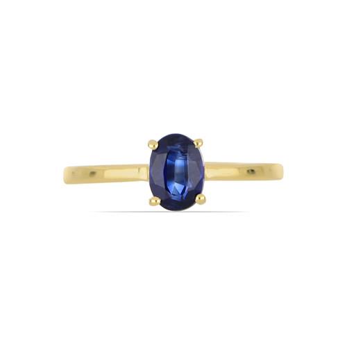 STERLING SILVER GOLD PLATED NATURAL BLUE KYANITE GEMSTONE RING